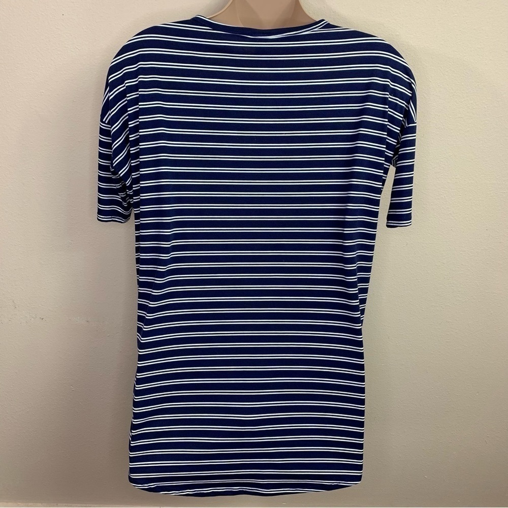 Large LuLaRoe Blue White Striped Tee Oversized Stretch Scoop Neck T Shirt - Picture 5 of 7